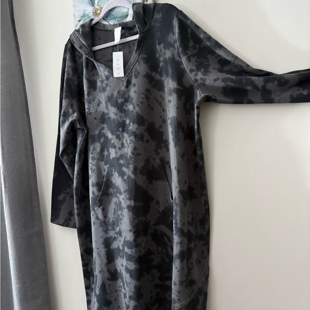 Lane Bryant Black Tie-Dye Long Sleeve Dress